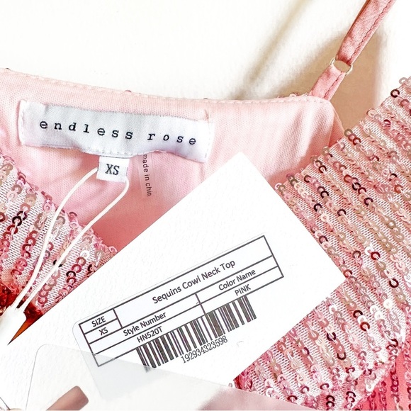 NWT Endless Rose Pink Sequin Cowl Neck Cami Top sz XS - Picture 4 of 5